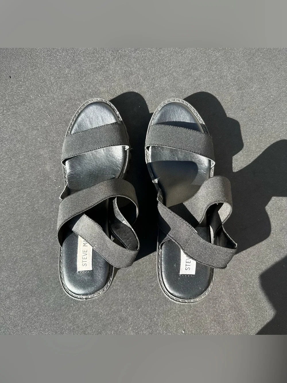 Steve Madden Black Chunky Platform Elastic-Strap Sandals